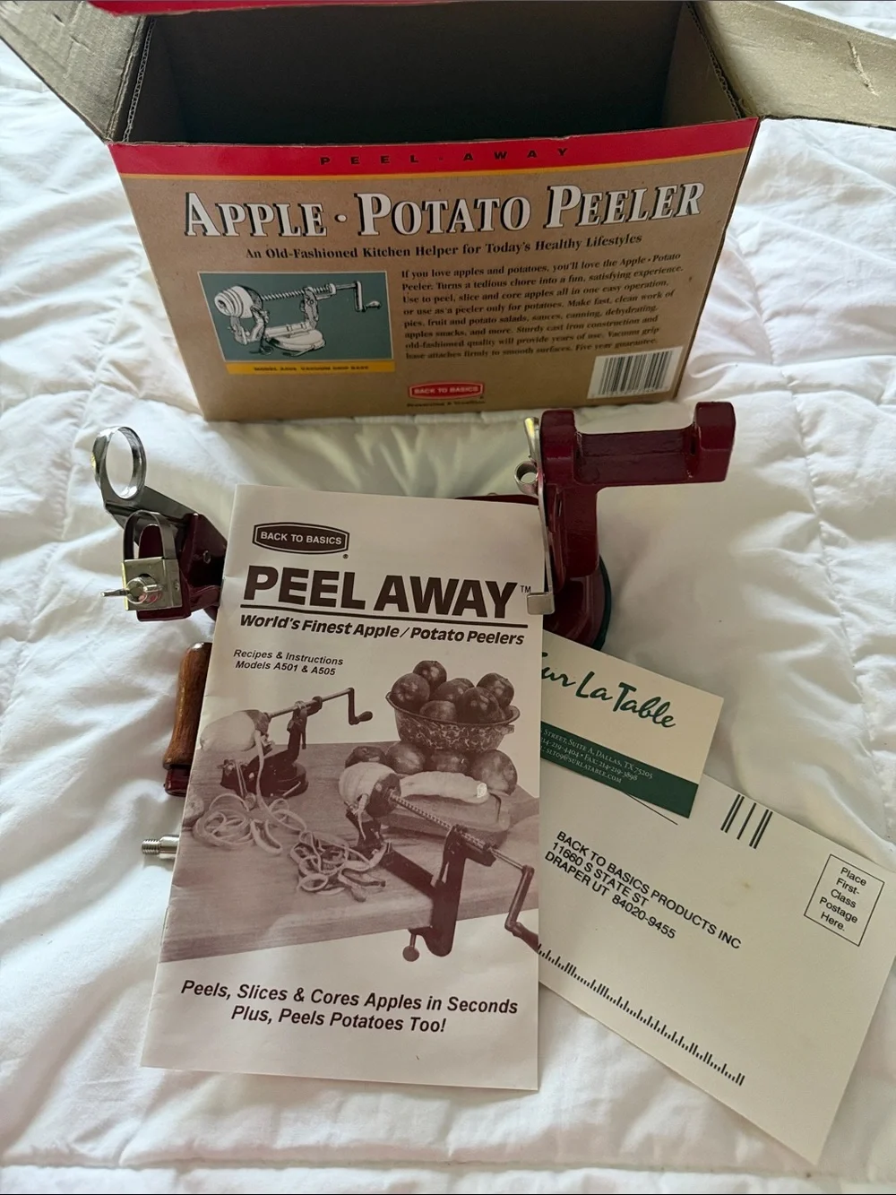 Apple & Potato Peeler/Corer, New in Box, Cast Iron & Stainless, Vacuum Grip Base